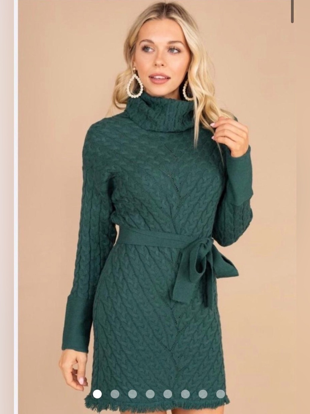 Pink Lily Forest Green Cable Knit Turtleneck Dress